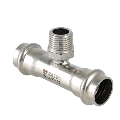 Тройник VALTEC из нержавеющей стали, наружная резьба 28 x 1/2 Тройник VALTEC из нержавеющей стали, наружная резьба 28 x 1/2
