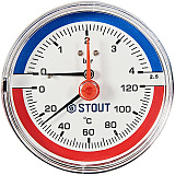 Термоманометр Stout аксиальный с автоматическим запорным клапаном, Dn 80 мм 1/2 , 0...120C, 0-4 бар