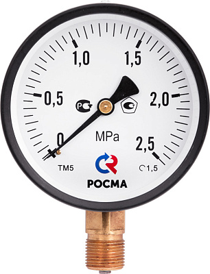 Манометр Росма TM-510P Ду 100 с нижним подключением (150 ) 1/2, 0-10 бар Манометр Росма TM-510P Ду 100 с нижним подключением (150 ) 1/2, 0-10 бар