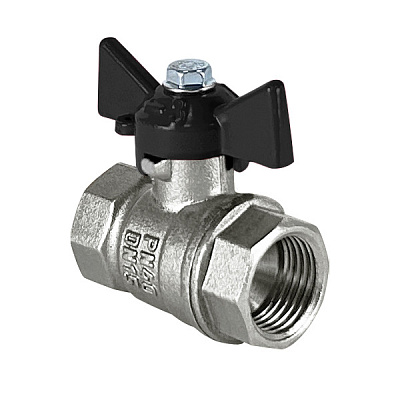 Кран шаровой Valfex латунный DeltaPro для воды 1 1/4 ВР/ВР бабочка, НИКЕЛИР-Й