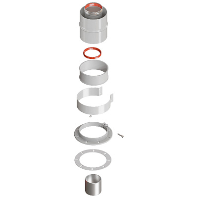 Адаптер вертикальный Rommer коакс. 60/100 (Bosch, Buderus, Navien S/C/E, Baxi ECO Nova/Classic, Baltur, Лемакс, Fondital) в комплекте фланец