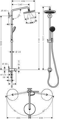 Душевая колонна без смесителя Hansgrohe Croma 220 Showerpipe 27224000