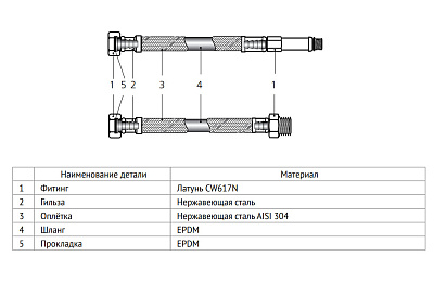 Гибкая подводка UNI-FITT для смесителя МL10х1 - 1/2, 100 см, удл. штуцер, DN 8, оплётка из нержавеющей стали