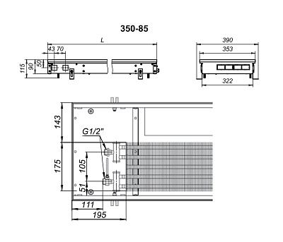 Внутрипольный конвектор с вентилятором Techno KVZV 350-85-2200